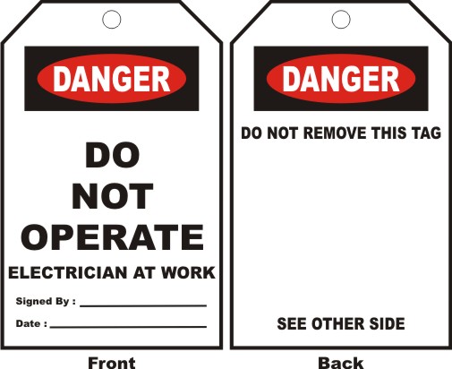 DANGER - DO NOT OPERATE ELECTRICIAN AT WORK....
