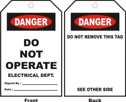DANGER - DO NOT OPERATE ELECTRICAL DEPT. ...