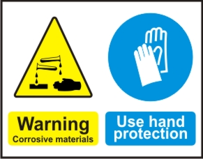 WARNNING CORROSIVE MATERIALS, USE HAND PROTECTION