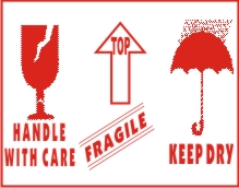 FRAGILE HANDLE WIYH CARE, KEEP DRY,TOP WITH SYMBOL